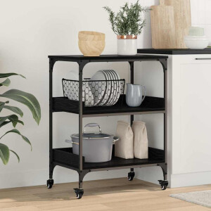 vidaXL Keuken Trolley Zwart Eiken 60 x 41 x 80.5 cm Bewerkt hout