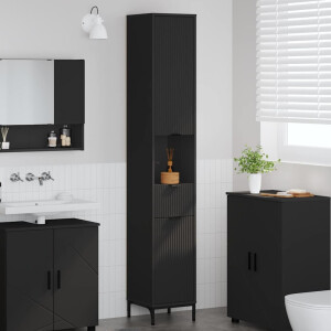 vidaXL Badkamer Kast Zwart 31,5 x 33 x 190 cm Bewerkt hout, Metaal