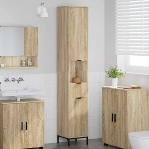 vidaXL Hoge badkamerkast Sonoma eiken 31.5 x 33 x 190 cm Bewerkt hout