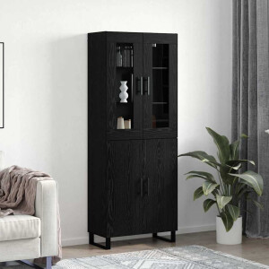 vidaXL Hoge kast 2 pcs Zwart eiken Bewerkt hout