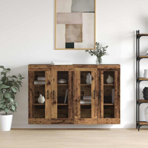 vidaXL Wandgemonteerde Kasten 2 pcs Oud hout 69.5 x 34 x 90 cm