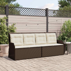 vidaXL Tuinbank met kussen Zwart en Cream Wit poly rattan