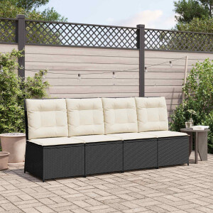 vidaXL Tuinbank met kussen Zwart en Cream Wit poly rattan