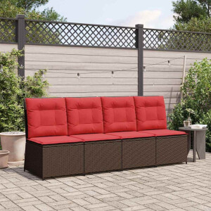 vidaXL Tuinbank met kussen Bruin en Rood poly rattan