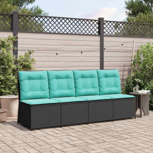 vidaXL Tuinbank met kussen Zwart en Turquoise poly rattan