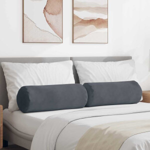 vidaXL Bolster Kussens 2 pcs Donkergrijs Ø 25 x 70 cm Katoen Stof