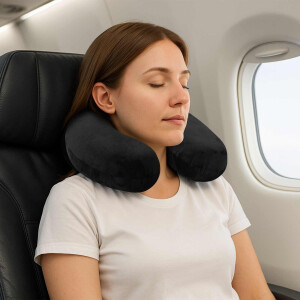 vidaXL Reiskussen voor de nek Zwart Traagschuim 27 x 27 x 8 cm