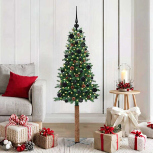 vidaXL Slanke Kerstboom Groen 150 cm PVC en massief dennenhout