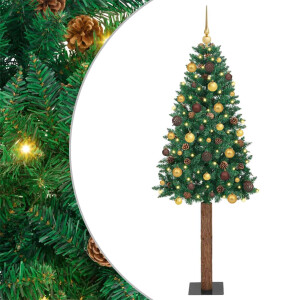 vidaXL Slanke Kerstboom Groen 180 cm PVC en massief dennenhout