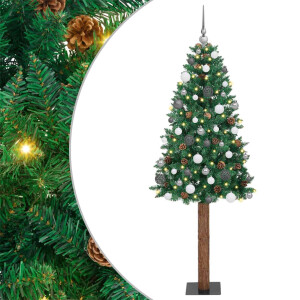 vidaXL Slanke Kerstboom Groen 180 cm PVC en massief dennenhout