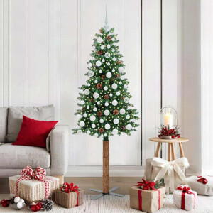 vidaXL Slanke Kerstboom Groen 180 cm PVC en massief dennenhout