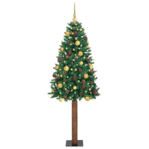 vidaXL Slanke Kerstboom Groen 210 cm PVC en massief dennenhout