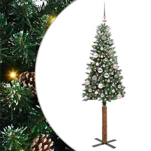 vidaXL Slanke Kerstboom Groen en Wit 150 cm PVC en massief dennenhout