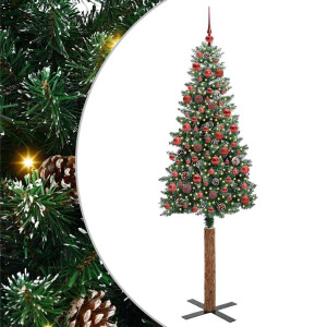 vidaXL Slanke Kerstboom Groen 180 cm PVC en massief dennenhout