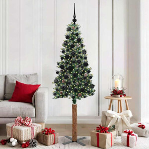 vidaXL Slanke Kerstboom Groen en Wit 180 cm PVC en massief dennenhout