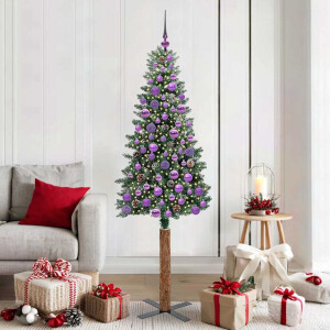 vidaXL Slanke Kerstboom Groen en Wit 180 cm PVC en massief dennenhout