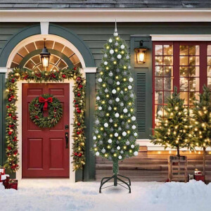 vidaXL Slanke Kerstboom Groen 55 x 55 x 210 cm Kunststof en metaal