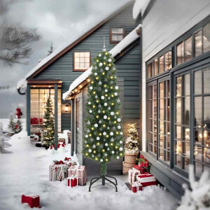 vidaXL Slanke Kerstboom Groen 61 x 61 x 240 cm Kunststof en metaal