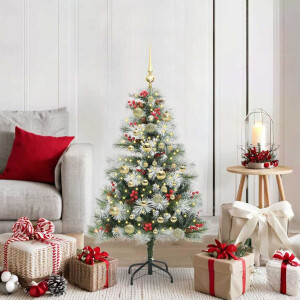 vidaXL Kunstkerstboom Groen en wit 120 cm PVC en Metaal en Plastic