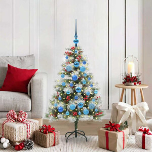vidaXL Kunstkerstboom Groen en wit 120 cm PVC en Metaal en Plastic