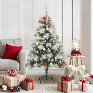 vidaXL Kunstkerstboom Groen en wit 150 cm PVC en Metaal en Plastic