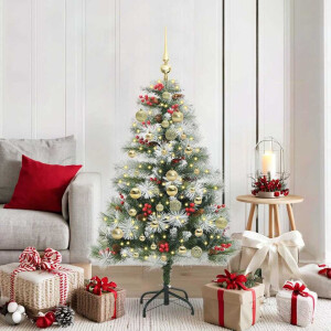 vidaXL Kunstkerstboom Groen en wit 150 cm PVC en Metaal en Plastic