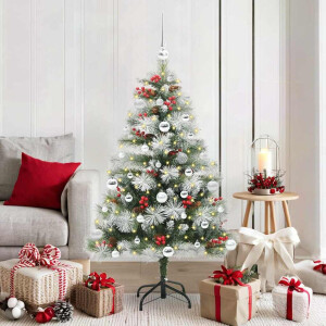 vidaXL Kunstkerstboom Groen en wit 150 cm PVC en Metaal en Plastic