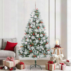 vidaXL Kunstkerstboom Groen en wit 210 cm PVC en Metaal en Plastic