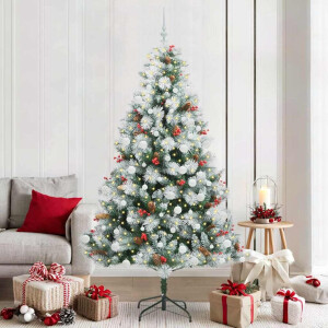 vidaXL Kunstkerstboom Groen en wit 210 cm PVC en Metaal en Plastic