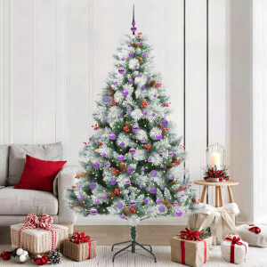 vidaXL Kunstkerstboom Groen en wit 210 cm PVC en Metaal en Plastic