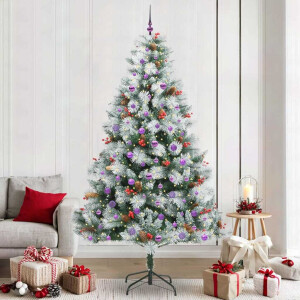 vidaXL Kunstkerstboom Groen en wit 240 cm PVC en Metaal en Plastic