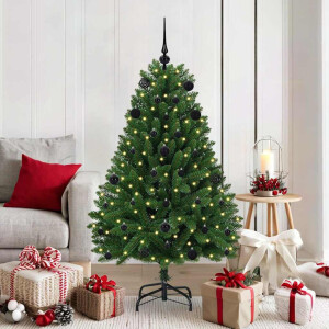 vidaXL Kunstkerstboom met LED -striplichten Groen 150 cm PVC en Metaal