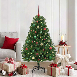 vidaXL Kunstkerstboom met LED -striplichten Groen 150 cm PVC en Metaal