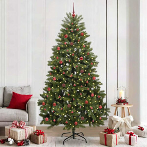 vidaXL Kunstkerstboom met LED -striplichten Groen 240 cm PVC en Metaal