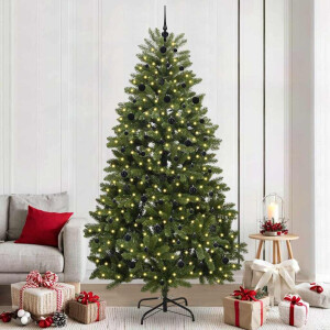 vidaXL Kunstkerstboom met LED -striplichten Groen 240 cm PVC en Metaal