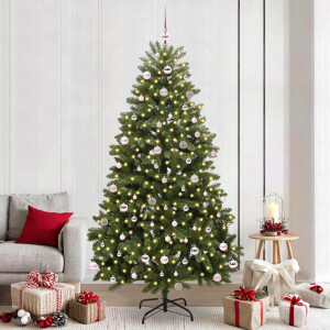 vidaXL Kunstkerstboom met LED -striplichten Groen 240 cm PVC en Metaal