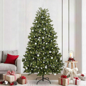 vidaXL Kunstkerstboom met LED -striplichten Groen 240 cm PVC en Metaal