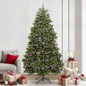 vidaXL Kunstkerstboom met LED -striplichten Groen 240 cm PVC en Metaal