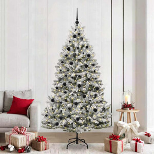 vidaXL Kunstkerstboom Groen en Wit 210 cm PVC en Metaal