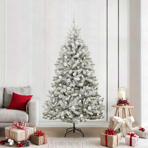 vidaXL Kunstkerstboom Groen en Wit 210 cm PVC en Metaal