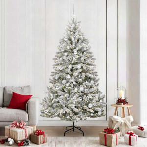 vidaXL Kunstkerstboom Groen en Wit 210 cm PVC en Metaal
