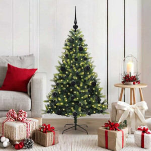 vidaXL Kunstkerstboom met scharnier 150 LEDs Groen 120 cm PVC en PE