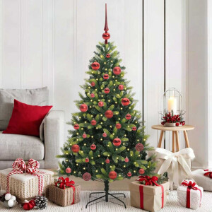 vidaXL Kunstkerstboom met scharnier 150 LEDs Groen 150 cm PVC en PE