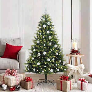 vidaXL Kunstkerstboom met scharnier 150 LEDs Groen 150 cm PVC en PE