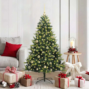 vidaXL Kunstkerstboom met scharnier 150 LEDs Groen 150 cm PVC en PE