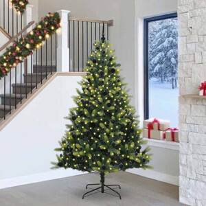 vidaXL Kunstkerstboom met scharnier 300 LEDs Groen 240 cm PVC en PE