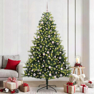 vidaXL Kunstkerstboom met Hangen 300 LED's Groen 240 cm PVC en PE