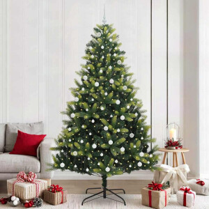 vidaXL Artificial Hinged Kerstboom 300 LEDs Groen 240 cm PVC en PE