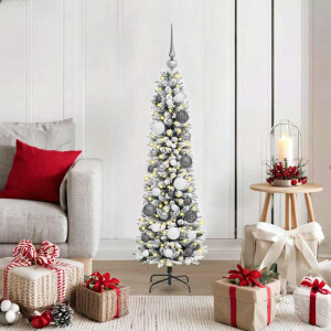 vidaXL Slanke Kerstboom with Decorative String Lights Wit 120 cm PVC