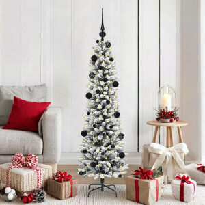 vidaXL Kunstkerstboom Groen en wit 150 cm PVC en Metaal en Plastic